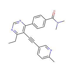 CCc1ncnc(-c2ccc(C(=O)N(C)C)cc2)c1C#Cc1ccc(C)nc1 ZINC000148695124