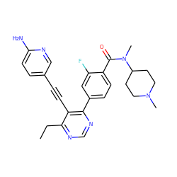 CCc1ncnc(-c2ccc(C(=O)N(C)C3CCN(C)CC3)c(F)c2)c1C#Cc1ccc(N)nc1 ZINC000148831613