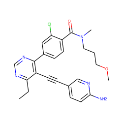 CCc1ncnc(-c2ccc(C(=O)N(C)CCCOC)c(Cl)c2)c1C#Cc1ccc(N)nc1 ZINC000148590573