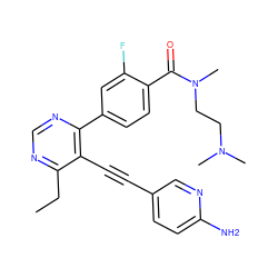 CCc1ncnc(-c2ccc(C(=O)N(C)CCN(C)C)c(F)c2)c1C#Cc1ccc(N)nc1 ZINC000148952971