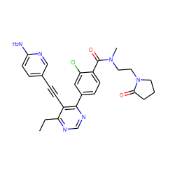 CCc1ncnc(-c2ccc(C(=O)N(C)CCN3CCCC3=O)c(Cl)c2)c1C#Cc1ccc(N)nc1 ZINC000167388923