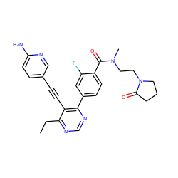 CCc1ncnc(-c2ccc(C(=O)N(C)CCN3CCCC3=O)c(F)c2)c1C#Cc1ccc(N)nc1 ZINC000148563077