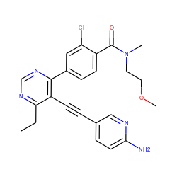 CCc1ncnc(-c2ccc(C(=O)N(C)CCOC)c(Cl)c2)c1C#Cc1ccc(N)nc1 ZINC000148699748