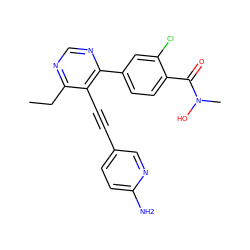 CCc1ncnc(-c2ccc(C(=O)N(C)O)c(Cl)c2)c1C#Cc1ccc(N)nc1 ZINC000148753045