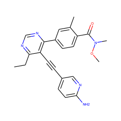 CCc1ncnc(-c2ccc(C(=O)N(C)OC)c(C)c2)c1C#Cc1ccc(N)nc1 ZINC000167393774