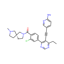 CCc1ncnc(-c2ccc(C(=O)N3CC[C@@]4(CCN(C)C4)C3)c(Cl)c2)c1C#Cc1ccc(N)nc1 ZINC000148581152