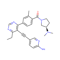 CCc1ncnc(-c2ccc(C(=O)N3CC[C@@H](N(C)C)C3)c(C)c2)c1C#Cc1ccc(N)nc1 ZINC000148251228