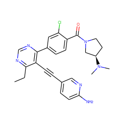 CCc1ncnc(-c2ccc(C(=O)N3CC[C@@H](N(C)C)C3)c(Cl)c2)c1C#Cc1ccc(N)nc1 ZINC000148320138