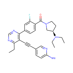 CCc1ncnc(-c2ccc(C(=O)N3CC[C@@H](N(CC)CC)C3)c(F)c2)c1C#Cc1ccc(N)nc1 ZINC000148591665