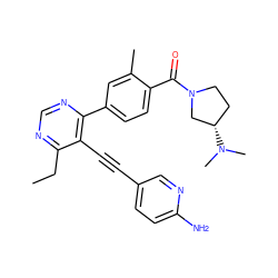 CCc1ncnc(-c2ccc(C(=O)N3CC[C@H](N(C)C)C3)c(C)c2)c1C#Cc1ccc(N)nc1 ZINC000148754132