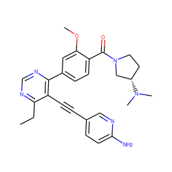 CCc1ncnc(-c2ccc(C(=O)N3CC[C@H](N(C)C)C3)c(OC)c2)c1C#Cc1ccc(N)nc1 ZINC000167377744