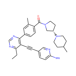 CCc1ncnc(-c2ccc(C(=O)N3CC[C@H](N4CCC(C)CC4)C3)c(C)c2)c1C#Cc1ccc(N)nc1 ZINC000167391830