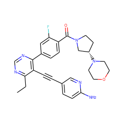 CCc1ncnc(-c2ccc(C(=O)N3CC[C@H](N4CCOCC4)C3)c(F)c2)c1C#Cc1ccc(N)nc1 ZINC000148569277