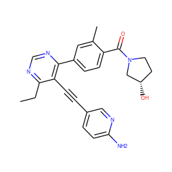 CCc1ncnc(-c2ccc(C(=O)N3CC[C@H](O)C3)c(C)c2)c1C#Cc1ccc(N)nc1 ZINC000167402225