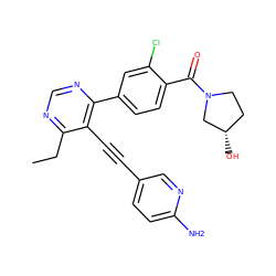 CCc1ncnc(-c2ccc(C(=O)N3CC[C@H](O)C3)c(Cl)c2)c1C#Cc1ccc(N)nc1 ZINC000148751741