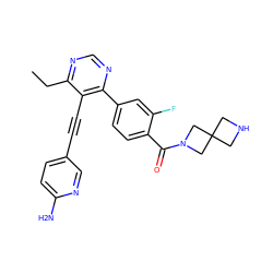 CCc1ncnc(-c2ccc(C(=O)N3CC4(CNC4)C3)c(F)c2)c1C#Cc1ccc(N)nc1 ZINC000167454742