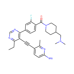 CCc1ncnc(-c2ccc(C(=O)N3CCC(CN(C)C)CC3)c(F)c2)c1C#Cc1ccc(N)nc1C ZINC000167457006