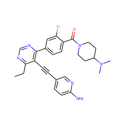 CCc1ncnc(-c2ccc(C(=O)N3CCC(N(C)C)CC3)c(Cl)c2)c1C#Cc1ccc(N)nc1 ZINC000148341678