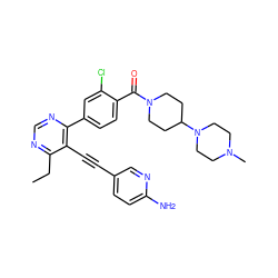 CCc1ncnc(-c2ccc(C(=O)N3CCC(N4CCN(C)CC4)CC3)c(Cl)c2)c1C#Cc1ccc(N)nc1 ZINC000148744063