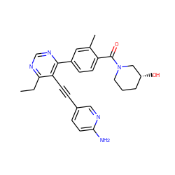 CCc1ncnc(-c2ccc(C(=O)N3CCC[C@@H](O)C3)c(C)c2)c1C#Cc1ccc(N)nc1 ZINC000148580722