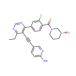 CCc1ncnc(-c2ccc(C(=O)N3CCC[C@@H](O)C3)c(Cl)c2)c1C#Cc1ccc(N)nc1 ZINC000148795260