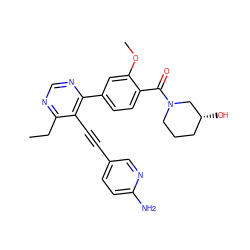 CCc1ncnc(-c2ccc(C(=O)N3CCC[C@@H](O)C3)c(OC)c2)c1C#Cc1ccc(N)nc1 ZINC000148483646