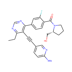 CCc1ncnc(-c2ccc(C(=O)N3CCC[C@@H]3CO)c(F)c2)c1C#Cc1ccc(N)nc1 ZINC000167341816