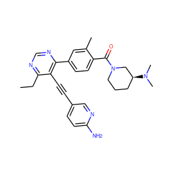 CCc1ncnc(-c2ccc(C(=O)N3CCC[C@H](N(C)C)C3)c(C)c2)c1C#Cc1ccc(N)nc1 ZINC000167392062