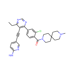 CCc1ncnc(-c2ccc(C(=O)N3CCC4(CCN(C)CC4)CC3)c(Cl)c2)c1C#Cc1ccc(N)nc1 ZINC000148584927