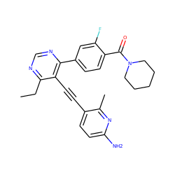 CCc1ncnc(-c2ccc(C(=O)N3CCCCC3)c(F)c2)c1C#Cc1ccc(N)nc1C ZINC000148810511