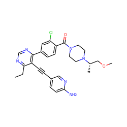 CCc1ncnc(-c2ccc(C(=O)N3CCN([C@@H](C)COC)CC3)c(Cl)c2)c1C#Cc1ccc(N)nc1 ZINC000148902061