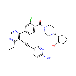 CCc1ncnc(-c2ccc(C(=O)N3CCN([C@@H]4CCC[C@@H]4O)CC3)c(Cl)c2)c1C#Cc1ccc(N)nc1 ZINC000167467078