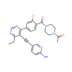 CCc1ncnc(-c2ccc(C(=O)N3CCN(C(C)=O)CC3)c(Cl)c2)c1C#Cc1ccc(N)nc1 ZINC000148270768