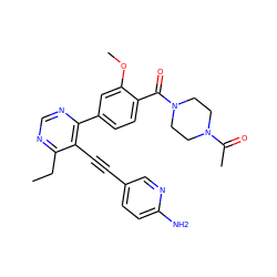 CCc1ncnc(-c2ccc(C(=O)N3CCN(C(C)=O)CC3)c(OC)c2)c1C#Cc1ccc(N)nc1 ZINC000148839538