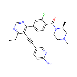 CCc1ncnc(-c2ccc(C(=O)N3CCN(C)C[C@@H]3C)c(Cl)c2)c1C#Cc1ccc(N)nc1 ZINC000167482301