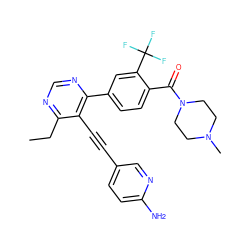 CCc1ncnc(-c2ccc(C(=O)N3CCN(C)CC3)c(C(F)(F)F)c2)c1C#Cc1ccc(N)nc1 ZINC000167436334