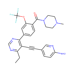 CCc1ncnc(-c2ccc(C(=O)N3CCN(C)CC3)c(OC(F)(F)F)c2)c1C#Cc1ccc(N)nc1 ZINC000148628995