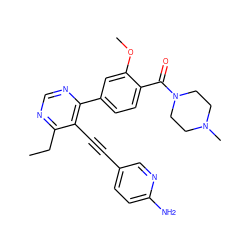 CCc1ncnc(-c2ccc(C(=O)N3CCN(C)CC3)c(OC)c2)c1C#Cc1ccc(N)nc1 ZINC000148350258