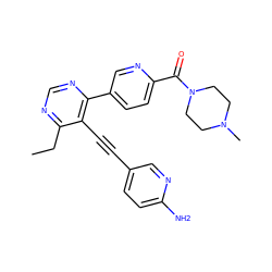 CCc1ncnc(-c2ccc(C(=O)N3CCN(C)CC3)nc2)c1C#Cc1ccc(N)nc1 ZINC000148867610