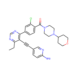 CCc1ncnc(-c2ccc(C(=O)N3CCN(C4CCOCC4)CC3)c(Cl)c2)c1C#Cc1ccc(N)nc1 ZINC000148344288