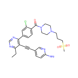 CCc1ncnc(-c2ccc(C(=O)N3CCN(CCCS(C)(=O)=O)CC3)c(Cl)c2)c1C#Cc1ccc(N)nc1 ZINC000148736914