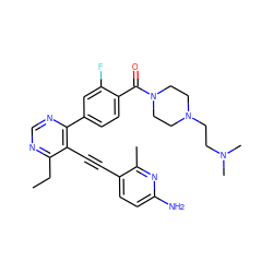 CCc1ncnc(-c2ccc(C(=O)N3CCN(CCN(C)C)CC3)c(F)c2)c1C#Cc1ccc(N)nc1C ZINC000148498465