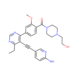 CCc1ncnc(-c2ccc(C(=O)N3CCN(CCO)CC3)c(OC)c2)c1C#Cc1ccc(N)nc1 ZINC000148877875