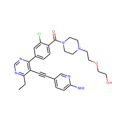 CCc1ncnc(-c2ccc(C(=O)N3CCN(CCOCCO)CC3)c(Cl)c2)c1C#Cc1ccc(N)nc1 ZINC000167468626