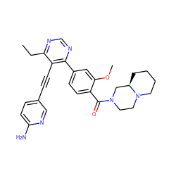 CCc1ncnc(-c2ccc(C(=O)N3CCN4CCCC[C@@H]4C3)c(OC)c2)c1C#Cc1ccc(N)nc1 ZINC000148882592