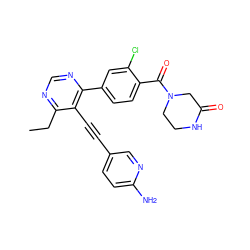 CCc1ncnc(-c2ccc(C(=O)N3CCNC(=O)C3)c(Cl)c2)c1C#Cc1ccc(N)nc1 ZINC000148973910