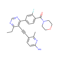 CCc1ncnc(-c2ccc(C(=O)N3CCOCC3)c(F)c2)c1C#Cc1ccc(N)nc1C ZINC000148599158