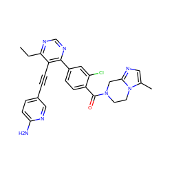 CCc1ncnc(-c2ccc(C(=O)N3CCn4c(C)cnc4C3)c(Cl)c2)c1C#Cc1ccc(N)nc1 ZINC000167449063