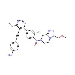 CCc1ncnc(-c2ccc(C(=O)N3CCn4c(COC)nnc4C3)c(F)c2)c1C#Cc1ccc(N)nc1 ZINC000148958516