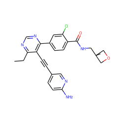 CCc1ncnc(-c2ccc(C(=O)NCC3(C)COC3)c(Cl)c2)c1C#Cc1ccc(N)nc1 ZINC000148681954